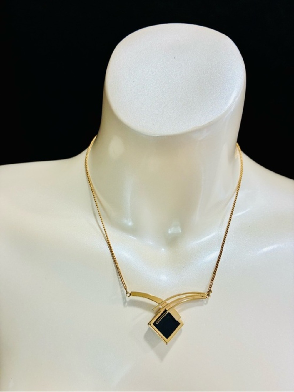 Sarah Coventry Gold Necklace with Black Square Pendant
